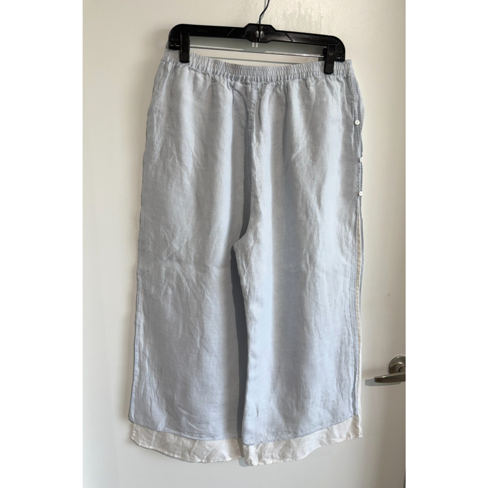VIVID 100% Linen Double Layer Statement Cropped pant sea shell button Size-L - Picture 3 of 13